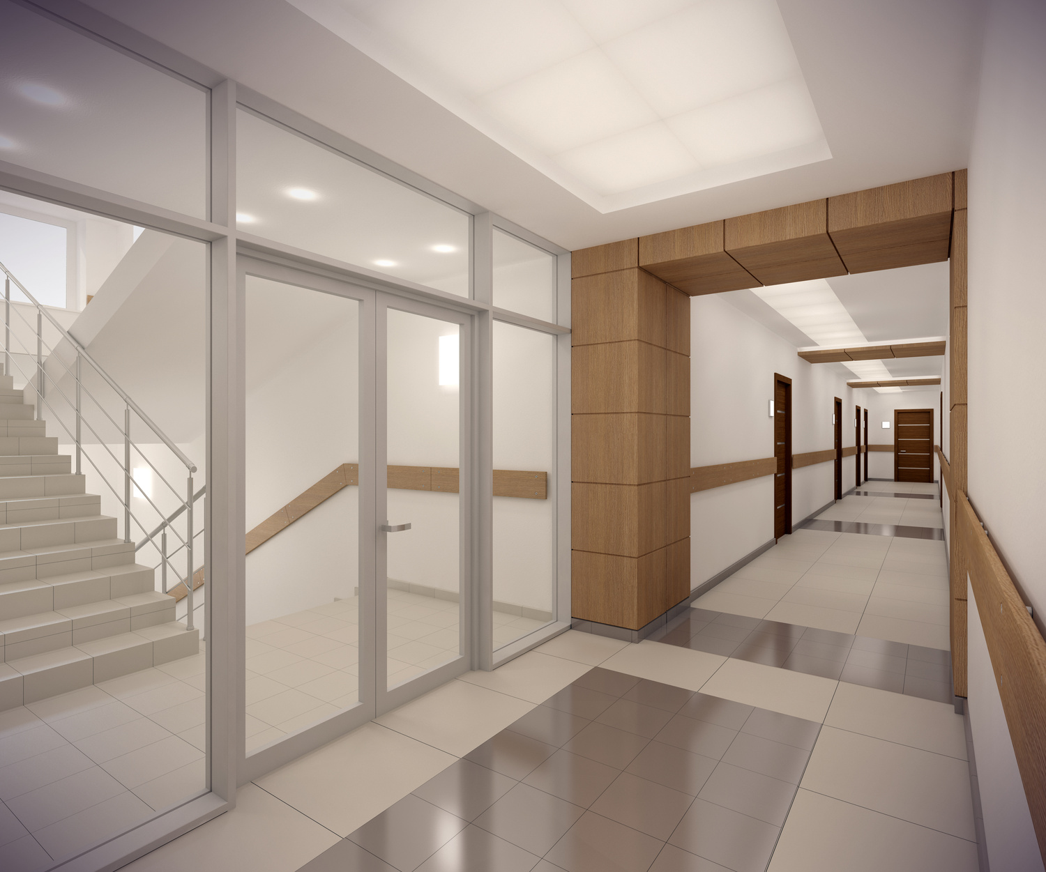 3D rendering corridor of ofice building